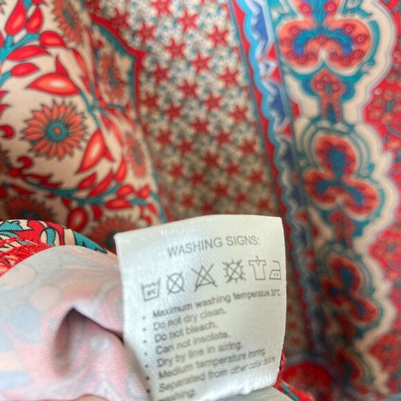 Urban Coco Colorful Bohemian Tunic Dress Size L Red Blue Tassels Ruched Sleeves - Picture 8 of 8